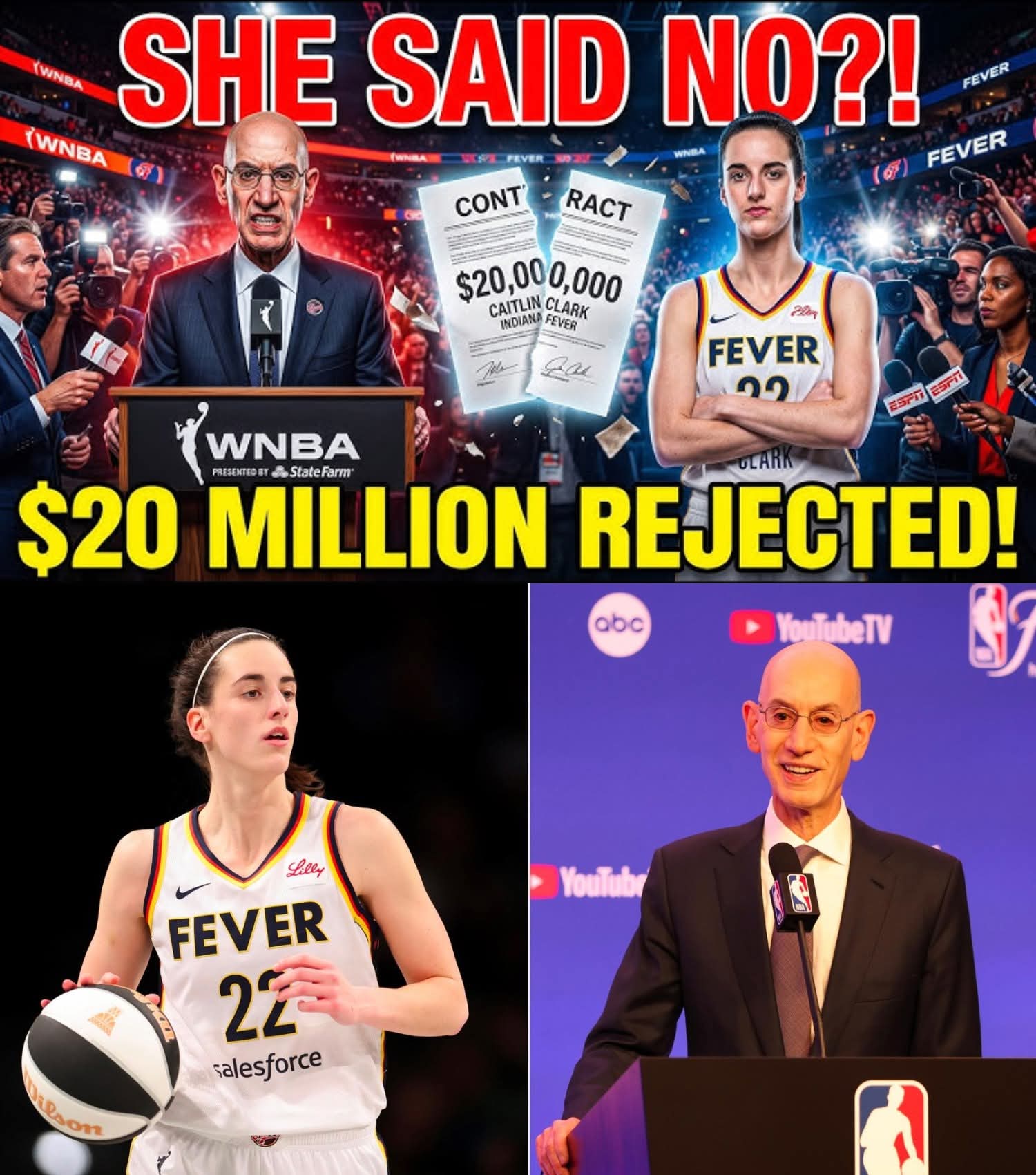 ADAM SILVER LEFT STUNNED AS CAITLIN CLARK REPORTEDLY WALKS AWAY FROM $20 MILLION OFFER, SENDING SHOCKWAVES THROUGH WOMEN’S BASKETBALL