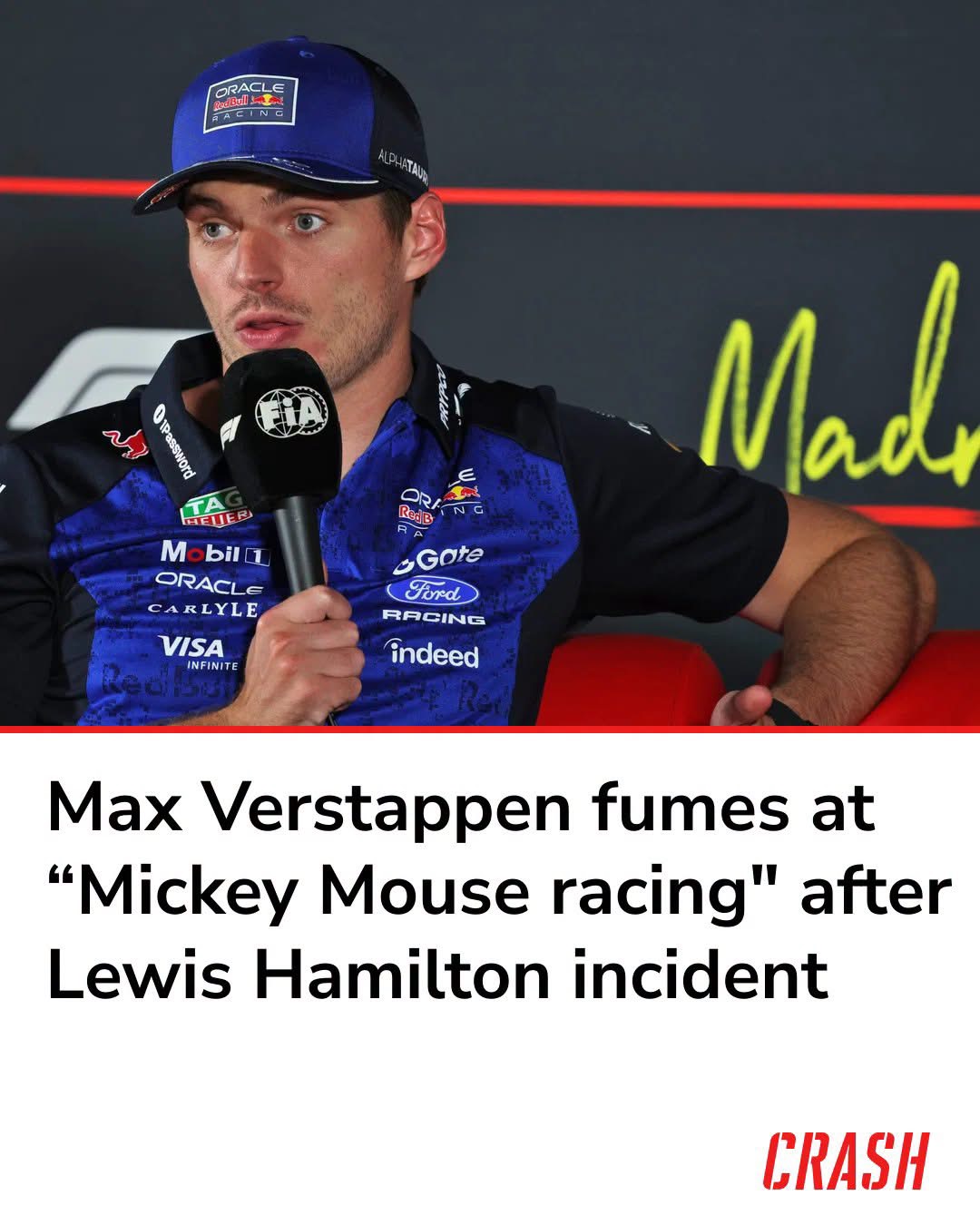 MAX VERSTAPPEN FUMES AT MICKEY MOUSE RACING AFTER FORCED POSITION GIVE-BACK TO LEWIS HAMILTON IN MADRID